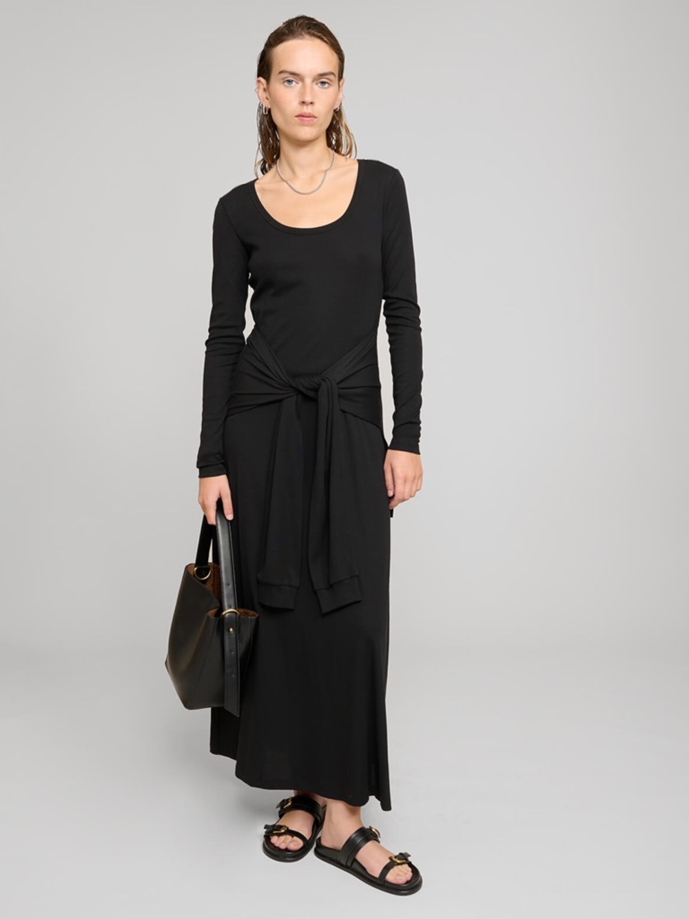 NWT Pixie Market Sleeve-Tie Long Sleeve Dress in Black
